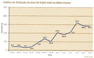Evolução da área de feijão total no Mato Grosso